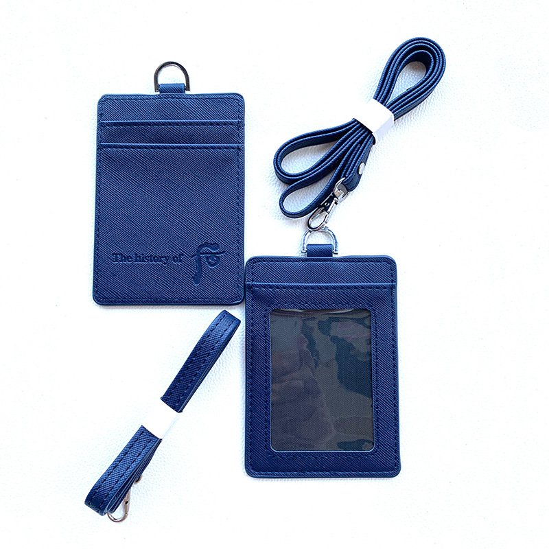 Brand Designer Vertical PU Leather ID Badge Holder with Lanyard Saffiano Leather ID Badge Holder with Card Slot