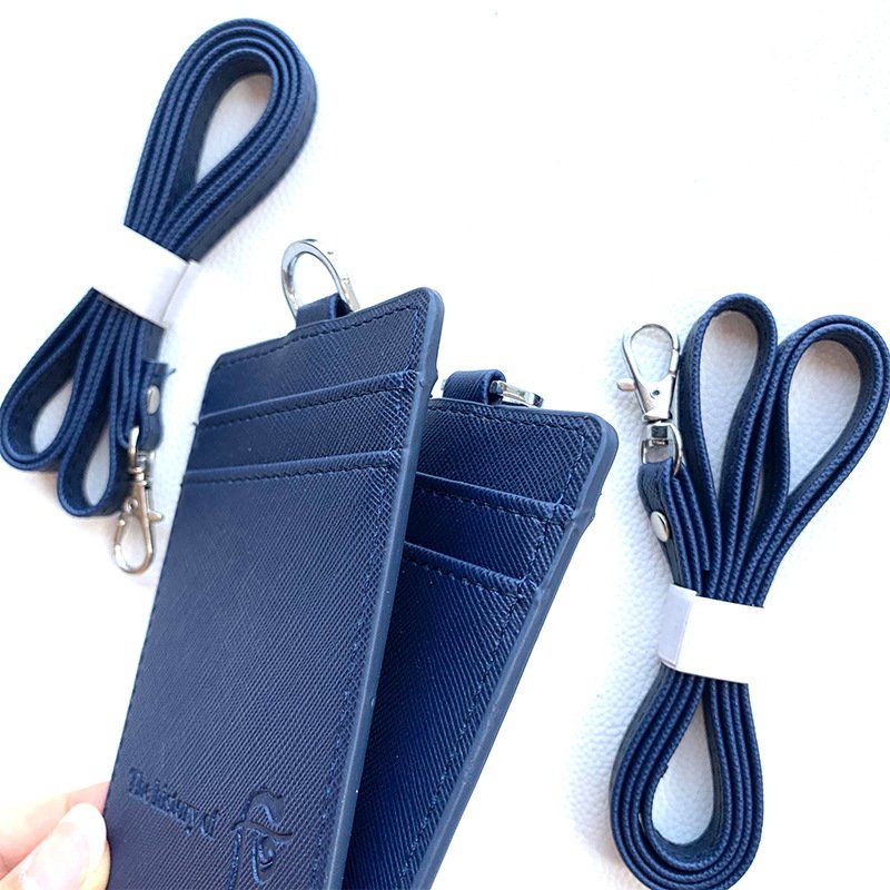 Brand Designer Vertical PU Leather ID Badge Holder with Lanyard Saffiano Leather ID Badge Holder with Card Slot
