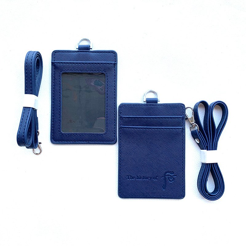 Brand Designer Vertical PU Leather ID Badge Holder with Lanyard Saffiano Leather ID Badge Holder with Card Slot