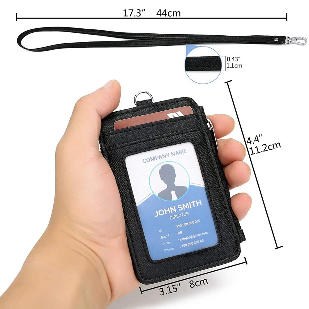 Factory Direct Custom Leather Credit Card Holder Business Lanyard Zipper ID Card Holder Badge Holders