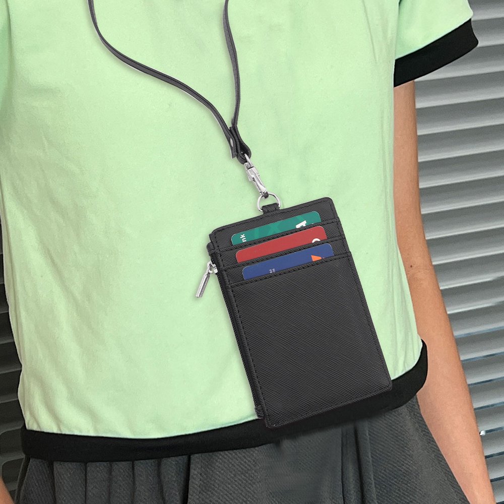 Factory Direct Custom Leather Credit Card Holder Business Lanyard Zipper ID Card Holder Badge Holders