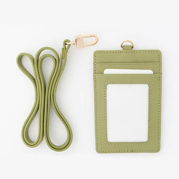 Leather Lanyard Name Card Holder Neck Strap Work Office Id Card Badge Holder With Leather Strap
