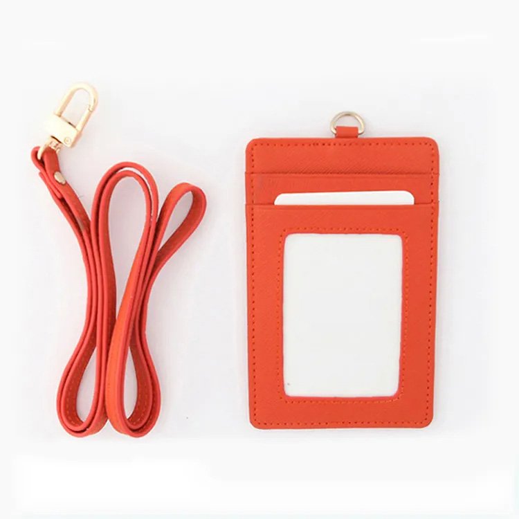 Leather Lanyard Name Card Holder Neck Strap Work Office Id Card Badge Holder With Leather Strap