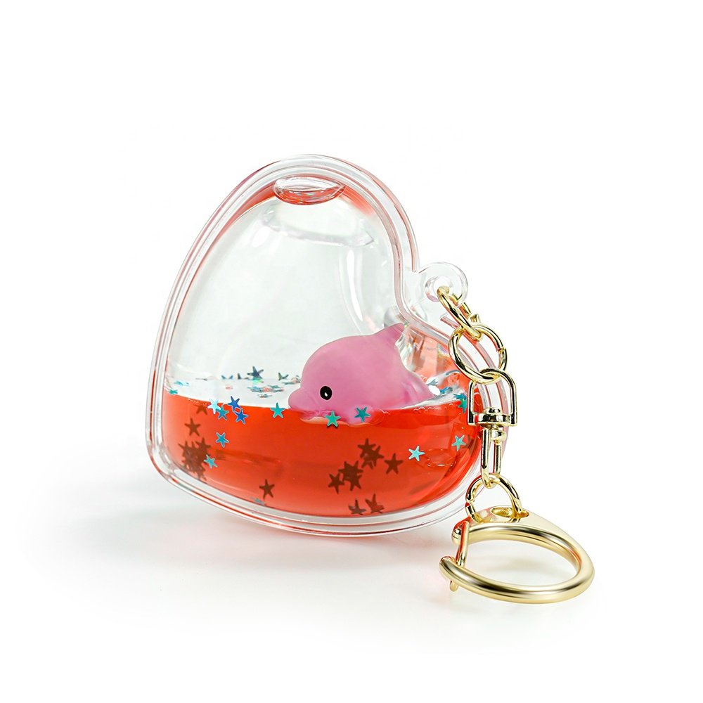 Heart Liquid Promotion Kids Toy Keyring Bubble Aqua Ocean Park Animal Key Holder Trinket Pendant Suspension Fidget Keychain