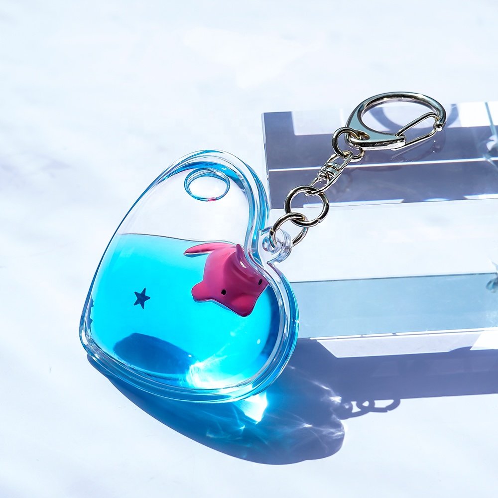 Heart Liquid Promotion Kids Toy Keyring Bubble Aqua Ocean Park Animal Key Holder Trinket Pendant Suspension Fidget Keychain