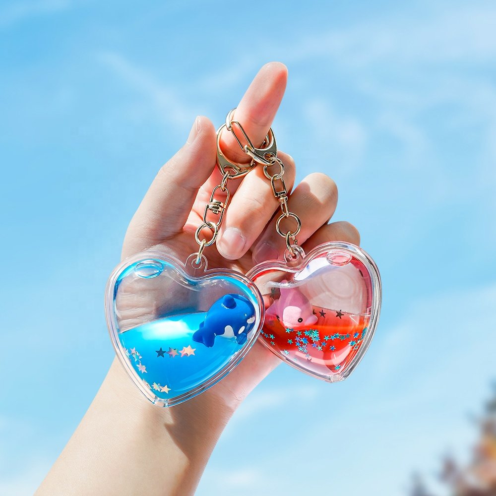Heart Liquid Promotion Kids Toy Keyring Bubble Aqua Ocean Park Animal Key Holder Trinket Pendant Suspension Fidget Keychain