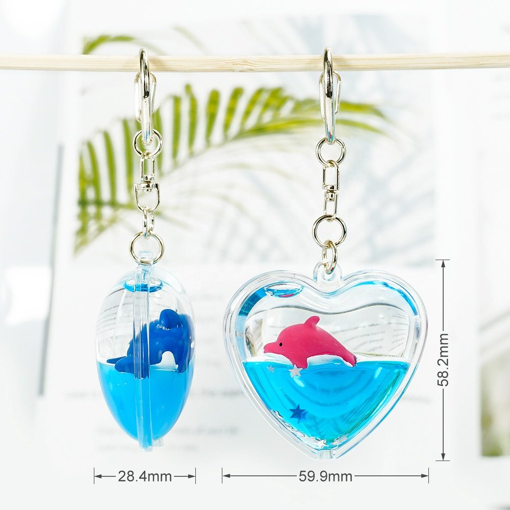 Heart Liquid Promotion Kids Toy Keyring Bubble Aqua Ocean Park Animal Key Holder Trinket Pendant Suspension Fidget Keychain