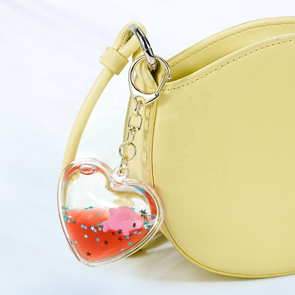 Heart Liquid Promotion Kids Toy Keyring Bubble Aqua Ocean Park Animal Key Holder Trinket Pendant Suspension Fidget Keychain
