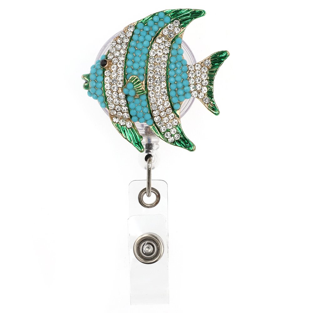 Enamel Fish Badge Holder Gift Bling Fish Shaped Rhinestone Retractable Badge Reel For Nursing Student Decoration