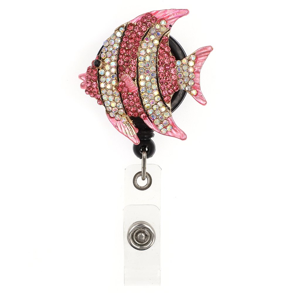 Enamel Fish Badge Holder Gift Bling Fish Shaped Rhinestone Retractable Badge Reel For Nursing Student Decoration