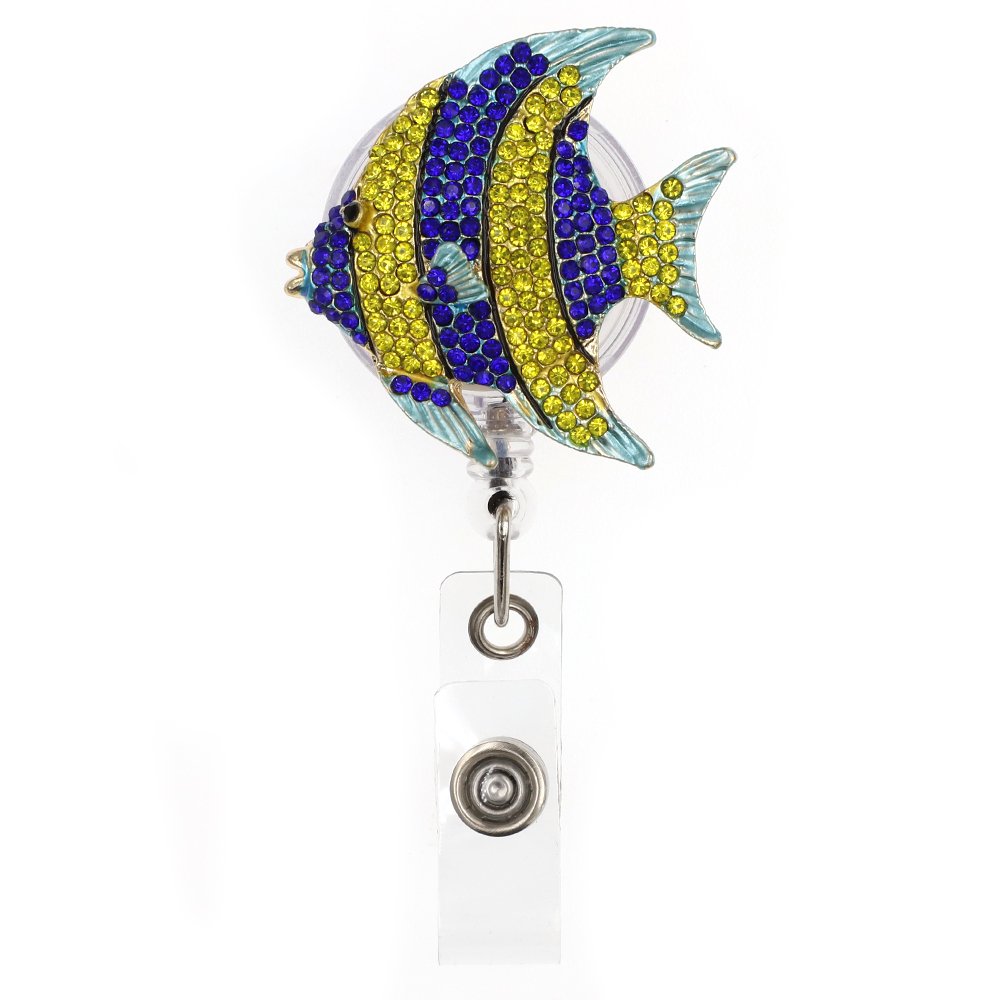 Enamel Fish Badge Holder Gift Bling Fish Shaped Rhinestone Retractable Badge Reel For Nursing Student Decoration
