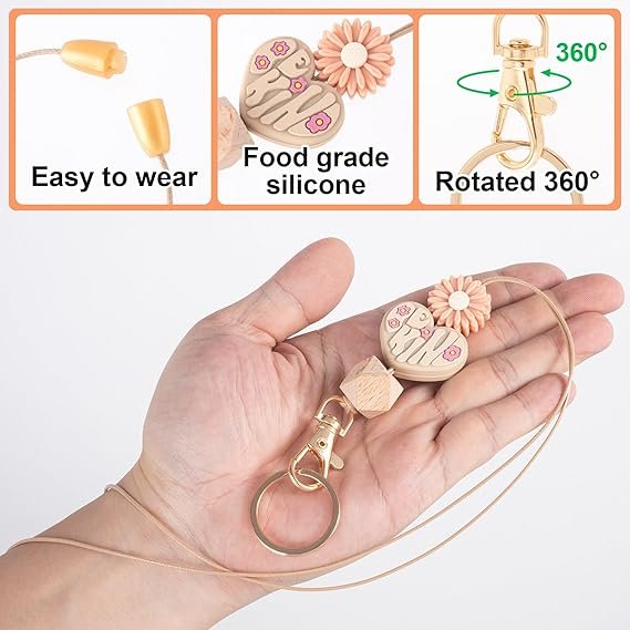 Teacher Lanyard for ID Holder Silicone Bead Heart Flower Lanyard for ID Badges for Women