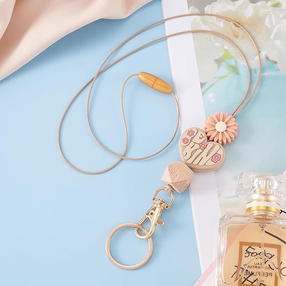 Teacher Lanyard for ID Holder Silicone Bead Heart Flower Lanyard for ID Badges for Women