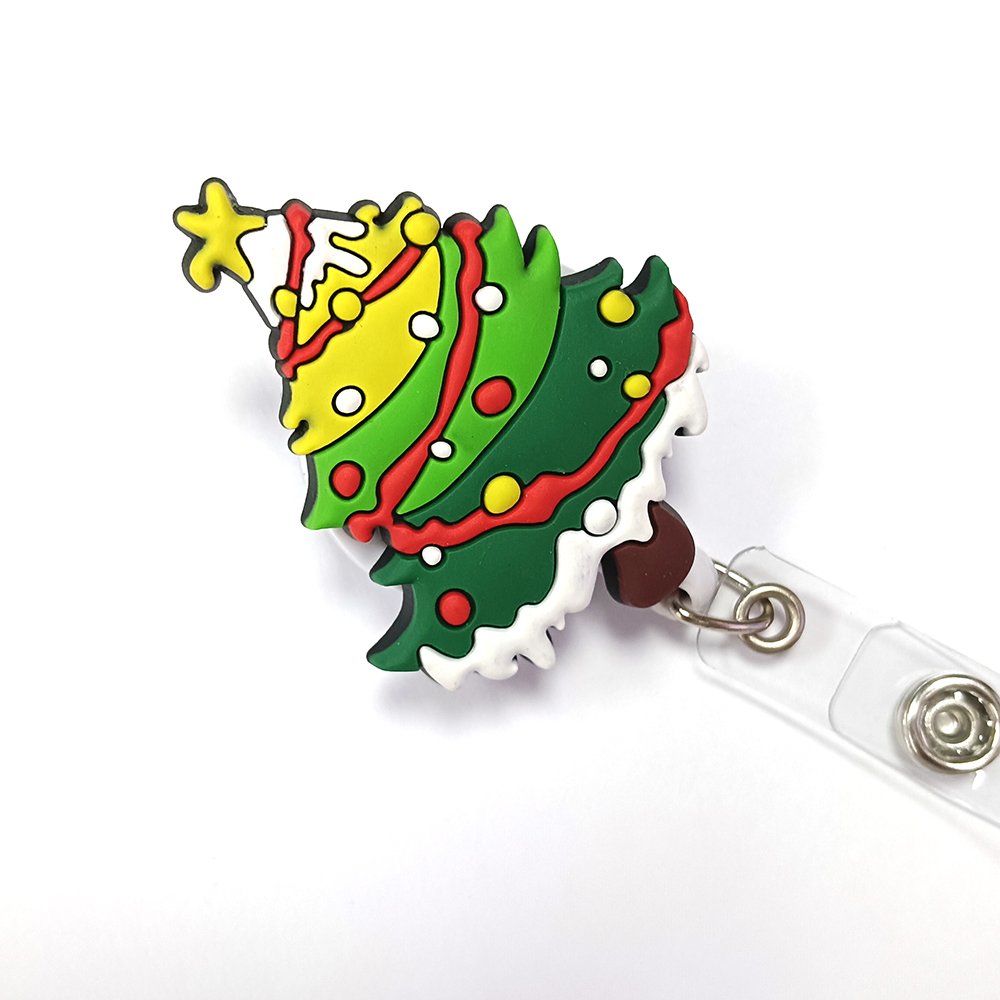 Wholesale PVC Rubber Christmas Tree Badge Holder Festival Gift Office Scrub Decoration Name Badge Card With Clip