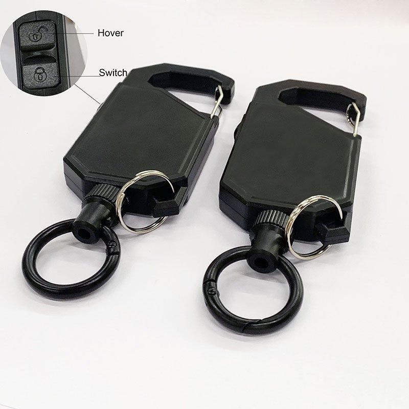 Black Outdoor High-resilience Anti-loss Retractable Keychain Badge Holder for Climbing Hiking Fishing
