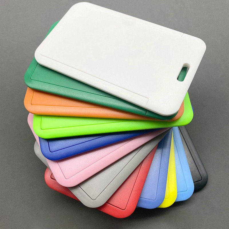 Factory Price Custom Logo Hard ABS Plastic Vertical Sliding ID Card Holder Multi-colors Name Badge Holder