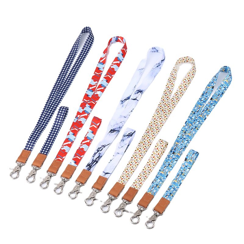 Factory customized leather Lanyard hot sale id card badge holder lanyard thermal transfer key Lanyard printed logo