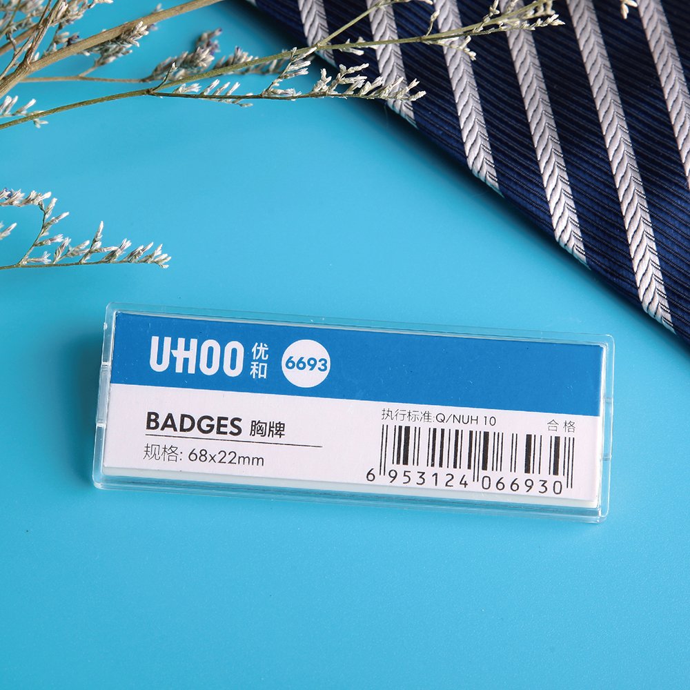 UHOO wholesale Hot sale high quality badges for bank clerk use plastic pin badge starff name badges