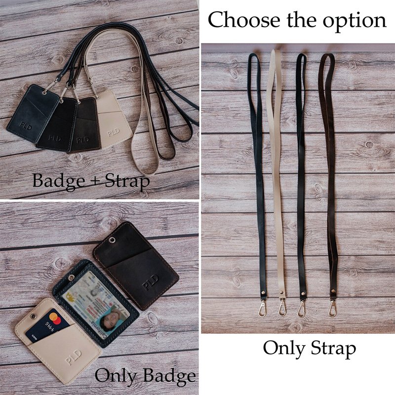 Wholesales Customised Pu Real Genius Leather Name Badge Logo Holder Lanyard Id Card Wallet