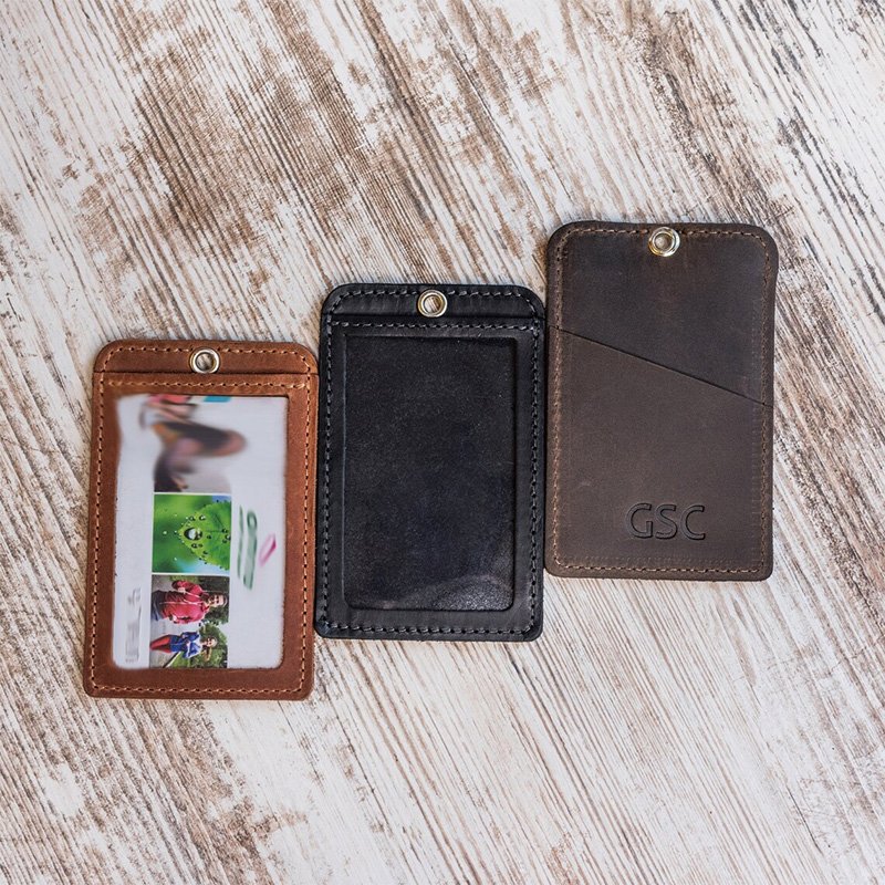 Wholesales Customised Pu Real Genius Leather Name Badge Logo Holder Lanyard Id Card Wallet
