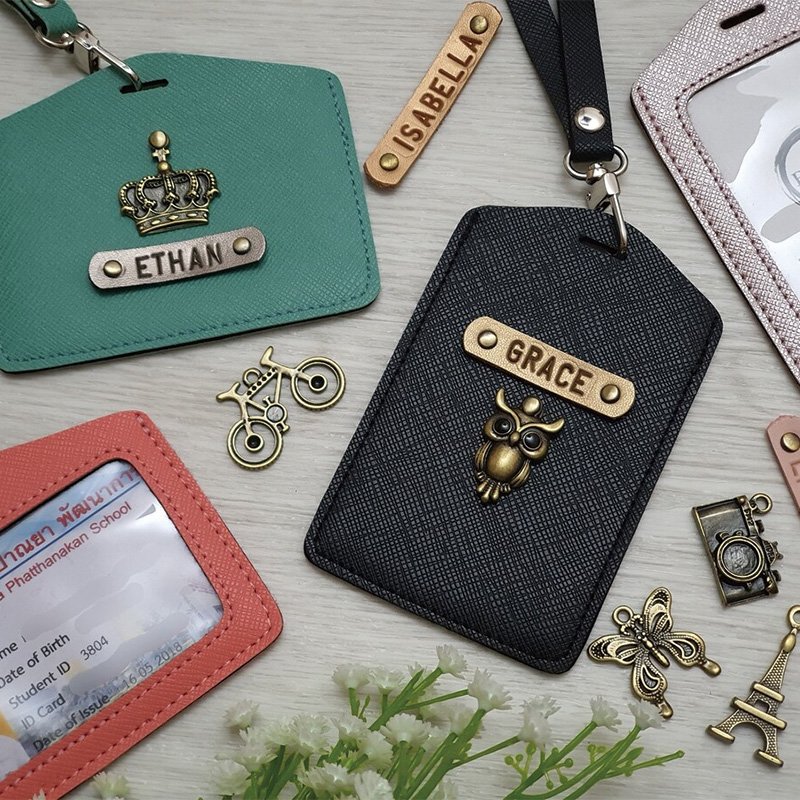 Wholesales Customised Pu Real Genius Leather Name Badge Logo Holder Lanyard Id Card Wallet