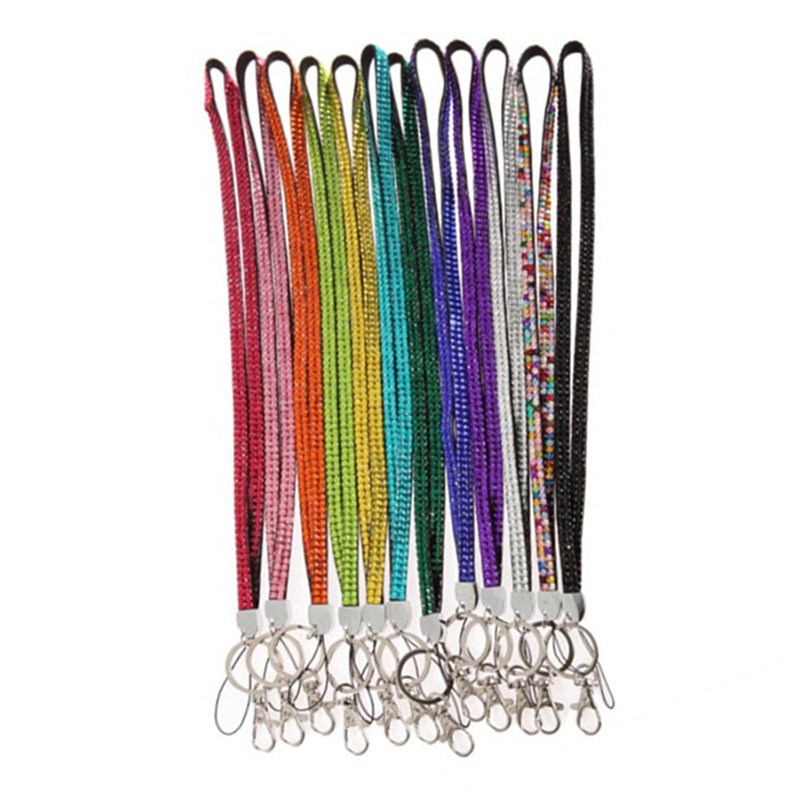 Custom Logo Luxury Fashion Wristlet Strap Neck Rhinestone Bling Badge ID Key Badge Holder Lanyard