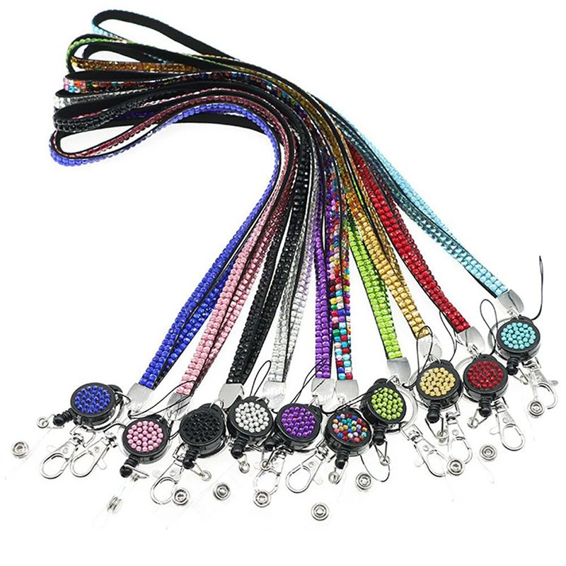 Custom Logo Luxury Fashion Wristlet Strap Neck Rhinestone Bling Badge ID Key Badge Holder Lanyard
