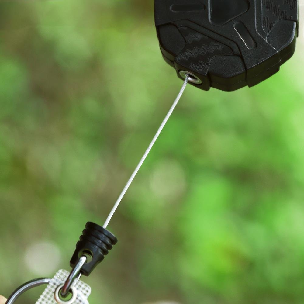 Outdoor 46mm Heavy Duty Carbon Fibre Retractable Badge Reels Holder Clip Keychain with Retract Bottle Opener Carabiner