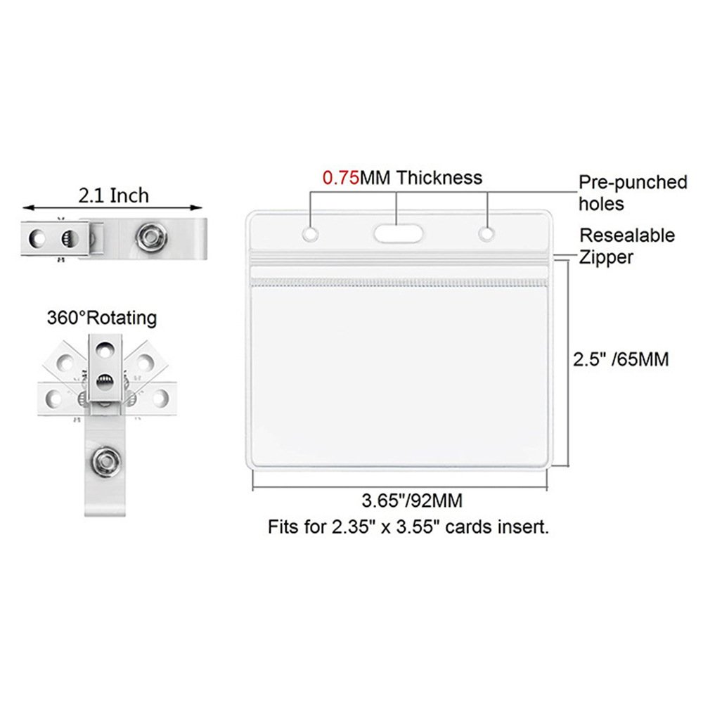 Waterproof Clear PVC ID Badge Holder Plastic Horizontal & Vertical Name Tag Holder With Clips Buckle Straps Work Card Cover