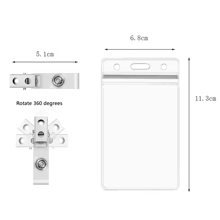 Waterproof Clear PVC ID Badge Holder Plastic Horizontal & Vertical Name Tag Holder With Clips Buckle Straps Work Card Cover
