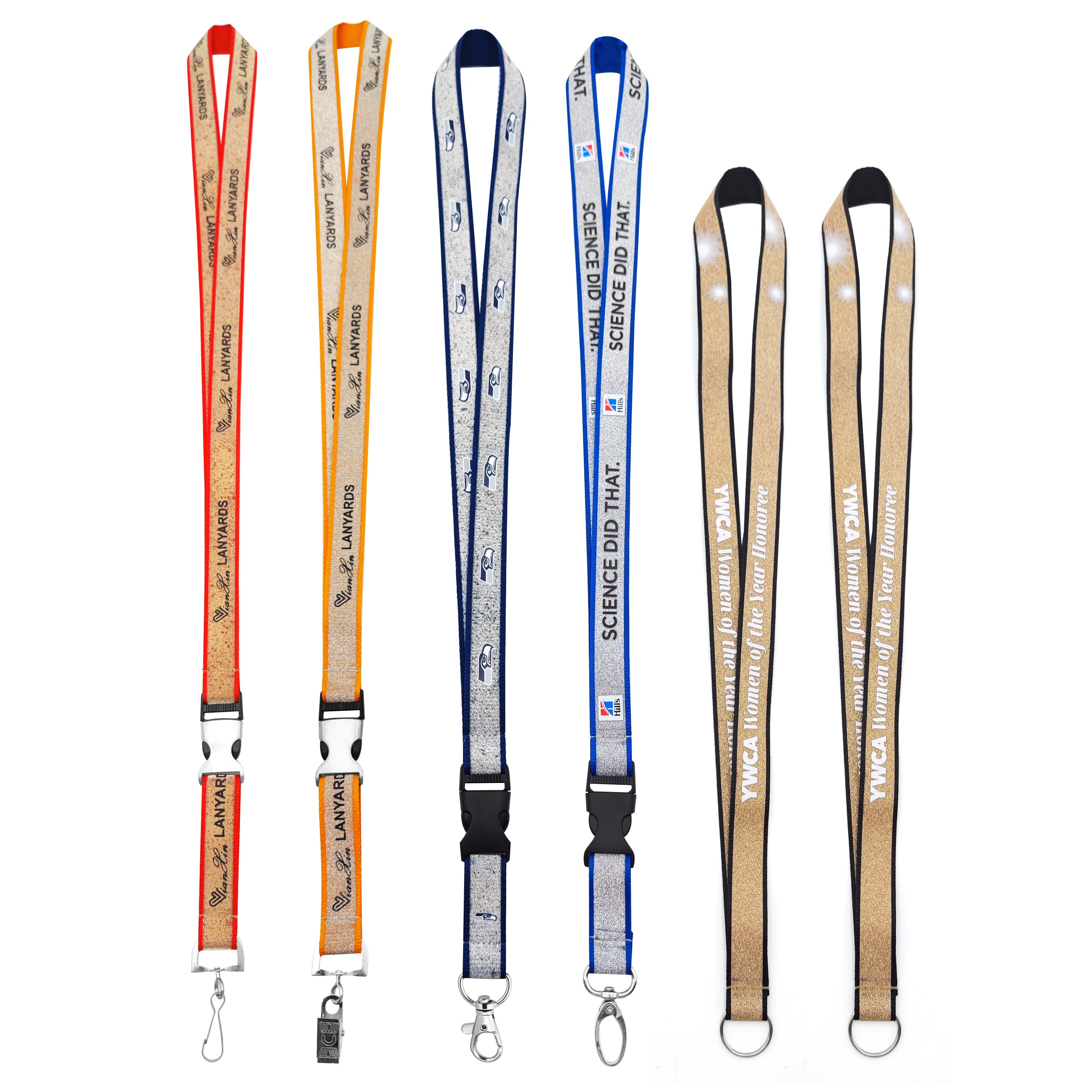 Custom Silver Glitter Waterproof Badge Holder Lanyards with Offset Gravure Embossing Print Logo Customizations