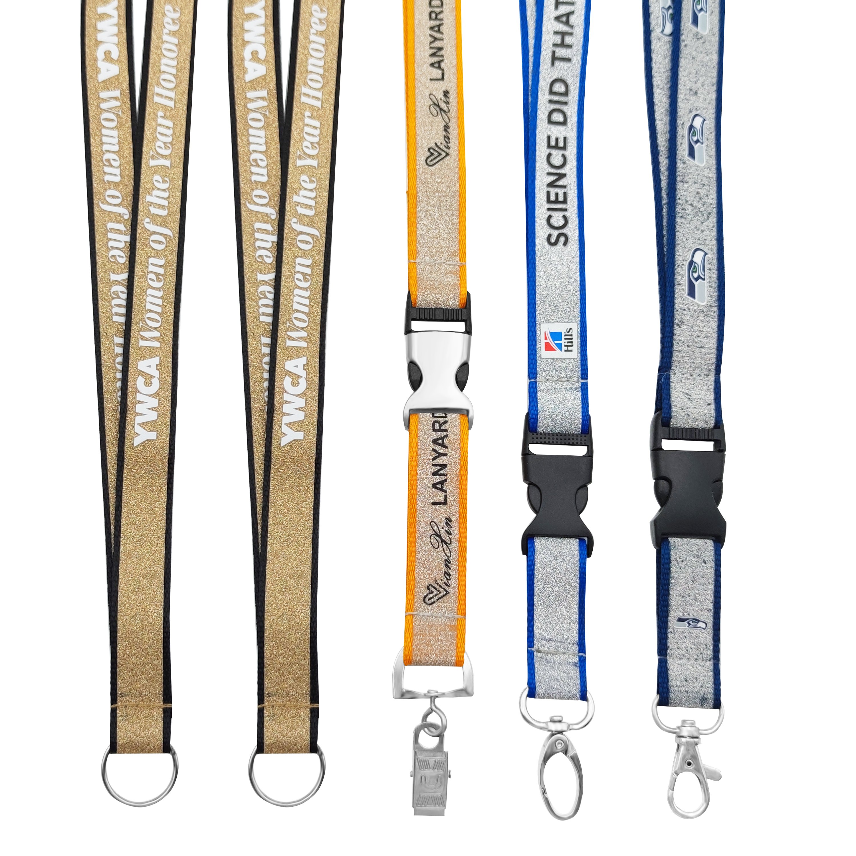 Custom Silver Glitter Waterproof Badge Holder Lanyards with Offset Gravure Embossing Print Logo Customizations