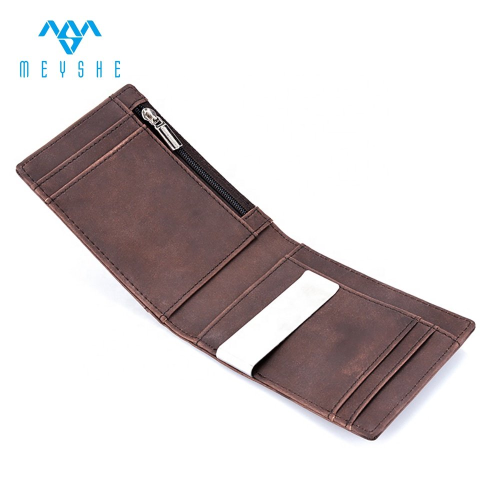 Customized men slim leather rfid credit card holder money clip wallet