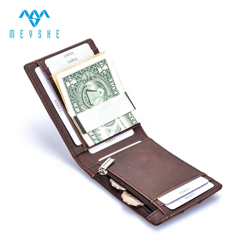 Customized men slim leather rfid credit card holder money clip wallet