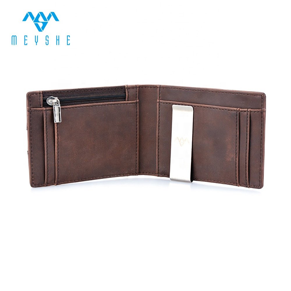 Customized men slim leather rfid credit card holder money clip wallet