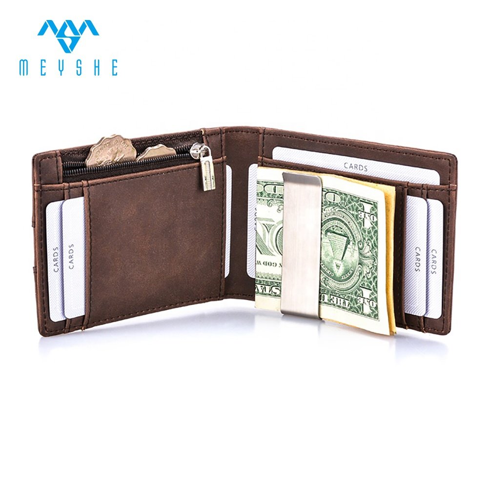 Customized men slim leather rfid credit card holder money clip wallet