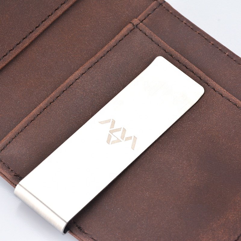 Customized men slim leather rfid credit card holder money clip wallet