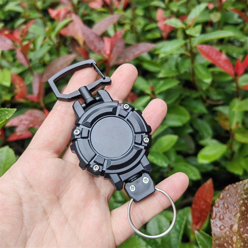 Black Color Heavy Duty Retractable Carabiner Keychain Durable Fishing Badge Reel Holder With Stop Function