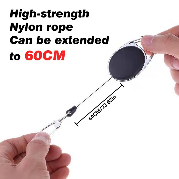 P-086 Custom Logo Plastic Ellipse Retractable Badge Reel Extendable Fly Fishing Line Nipper Cutter Retract Holder