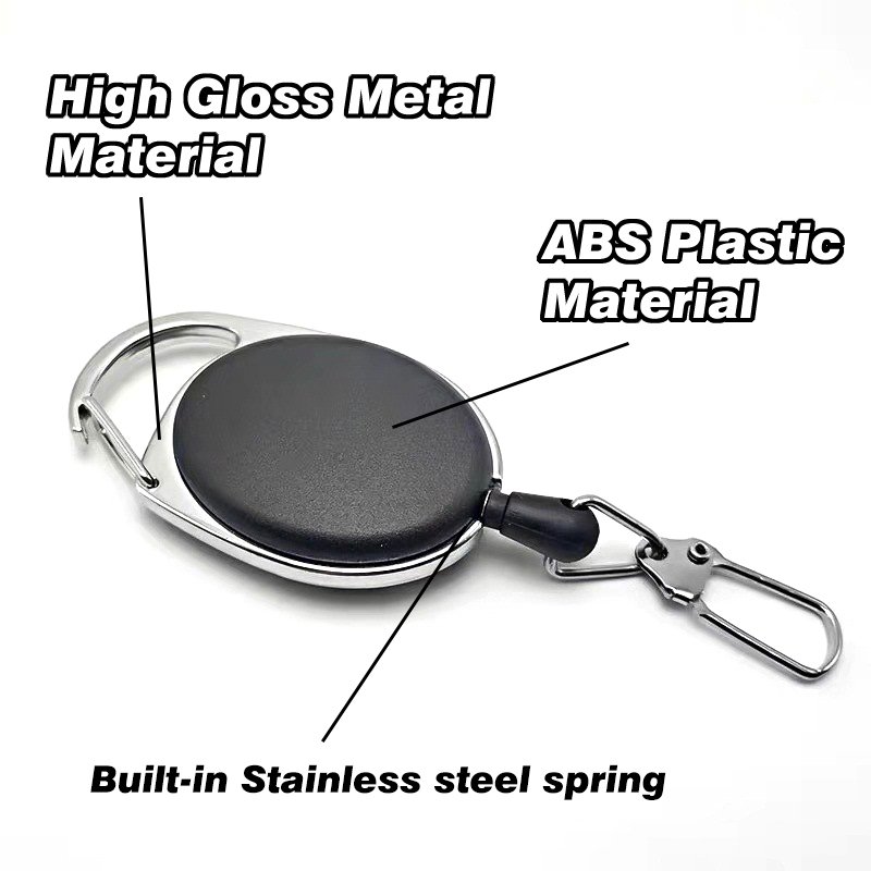 P-086 Custom Logo Plastic Ellipse Retractable Badge Reel Extendable Fly Fishing Line Nipper Cutter Retract Holder