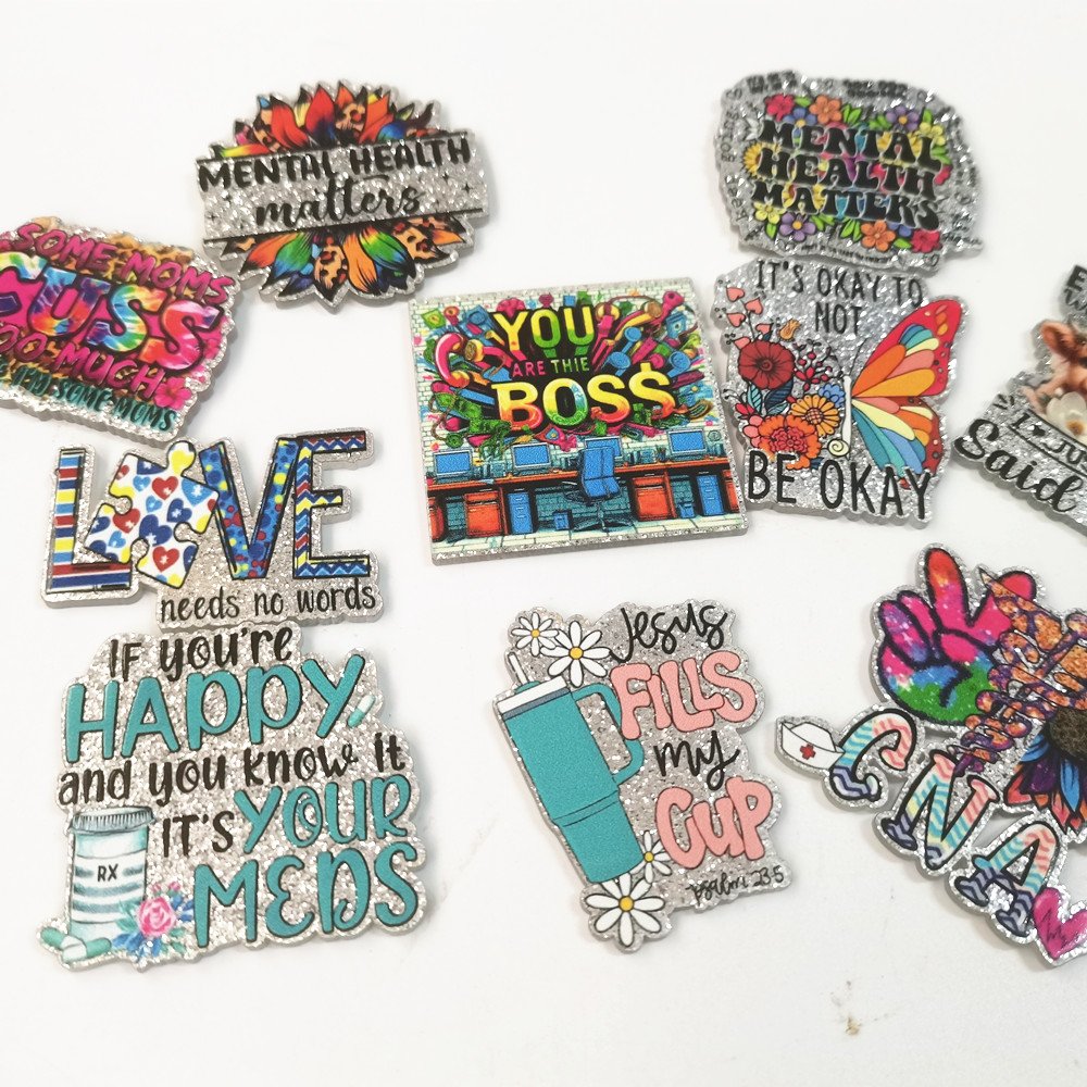 Funny Acrylic Glitter Student Teacher Healthcare ID Tag Badge Holder Cute Nurse no Badge Reel holder