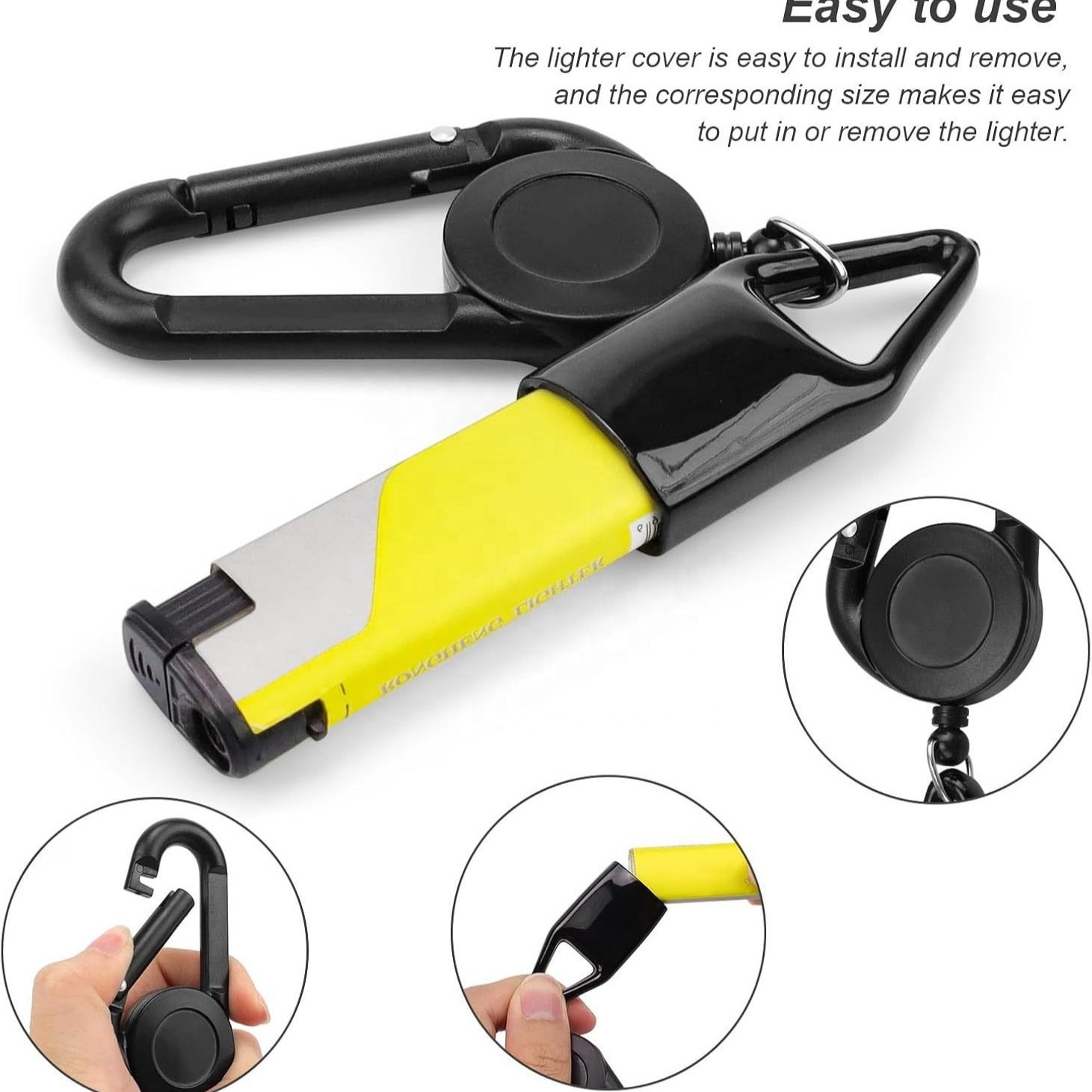 Lighter Holder Customized Logo Lighter Sleeve Leash Multipurpose Retractable badge reel with Lighter Cover Carabiner back clip