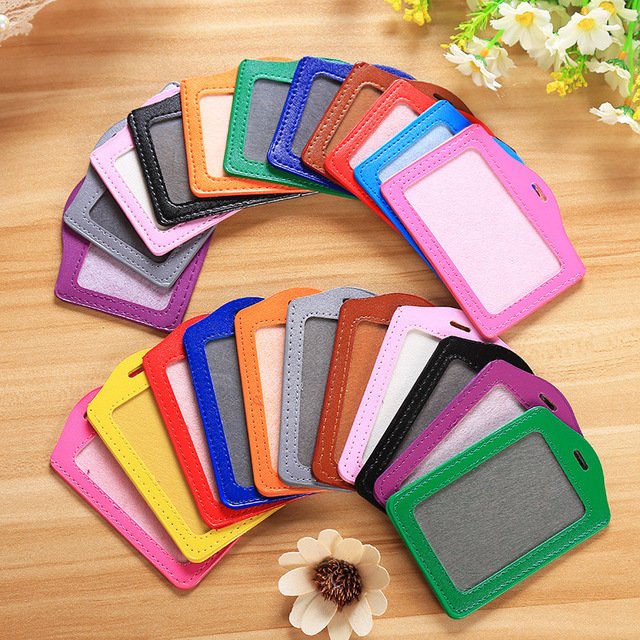 Colorful One Side Window PU Leather Name Work ID Card Badge Holder
