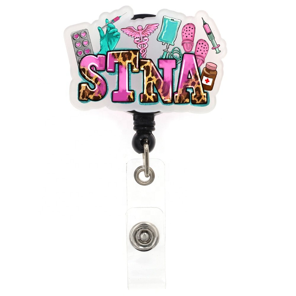 Mix Style Medical Series STNA Badge Holder Nurse Acrylic Plastic Badge Reel Retractable For Nurse Name Tag Accessories
