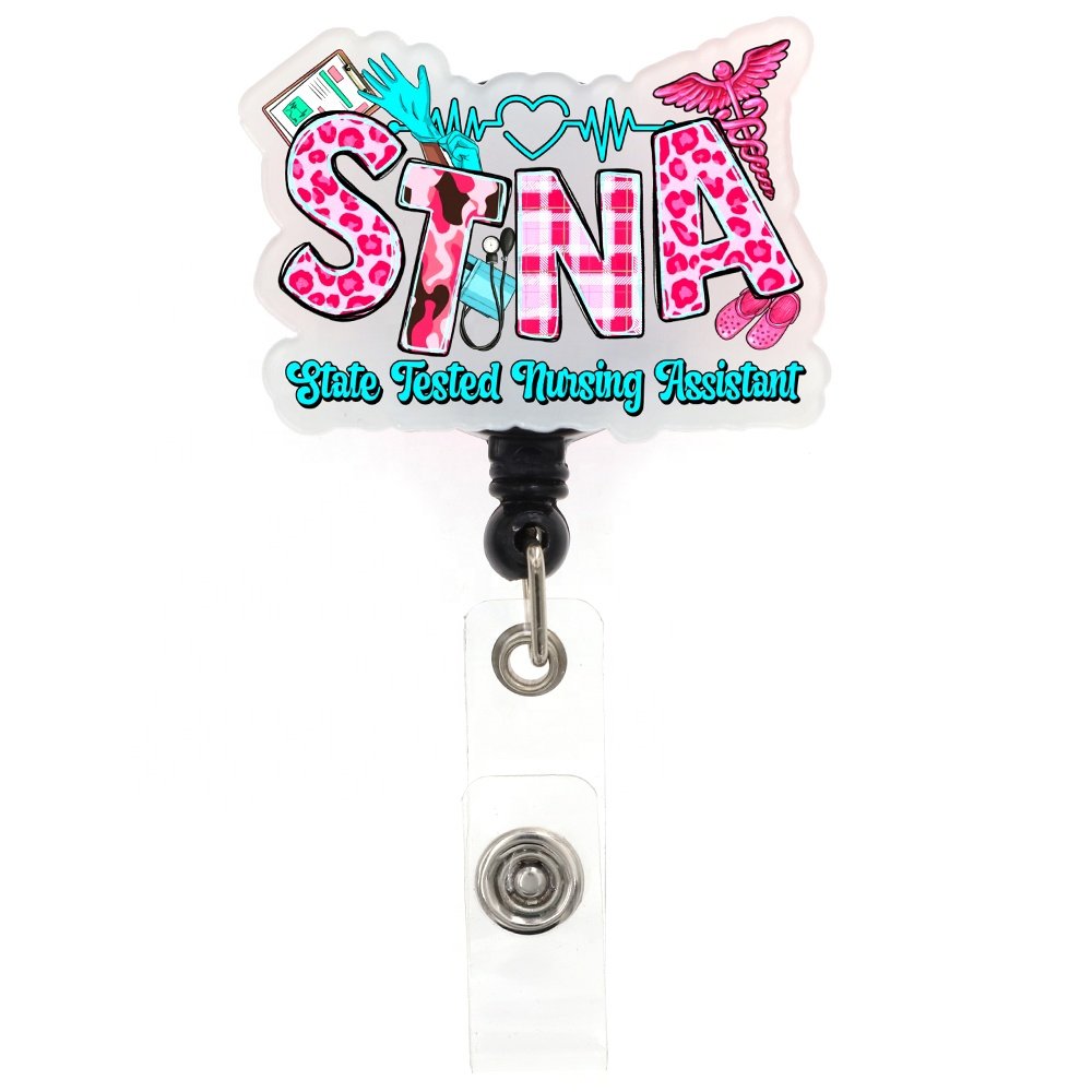 Mix Style Medical Series STNA Badge Holder Nurse Acrylic Plastic Badge Reel Retractable For Nurse Name Tag Accessories