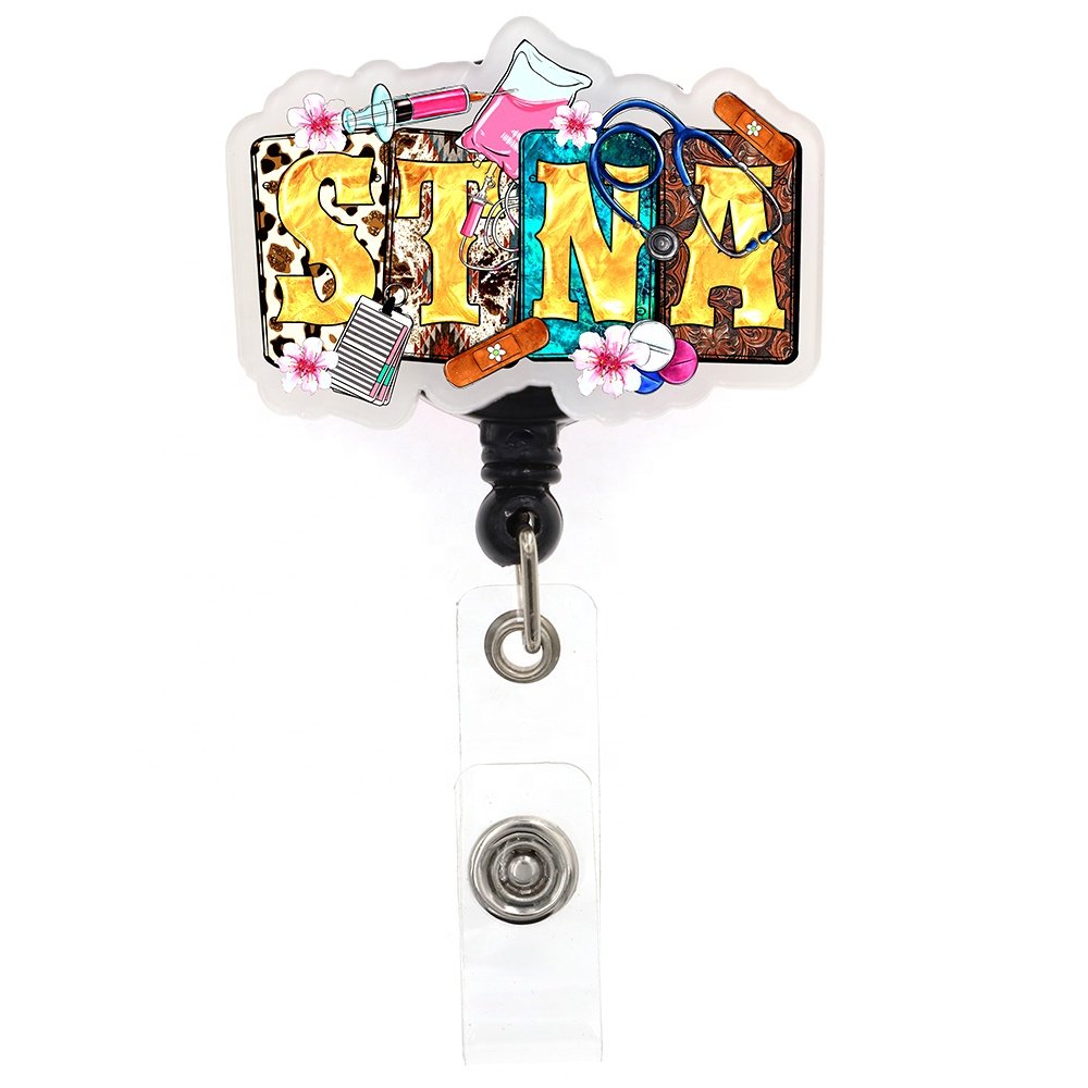 Mix Style Medical Series STNA Badge Holder Nurse Acrylic Plastic Badge Reel Retractable For Nurse Name Tag Accessories