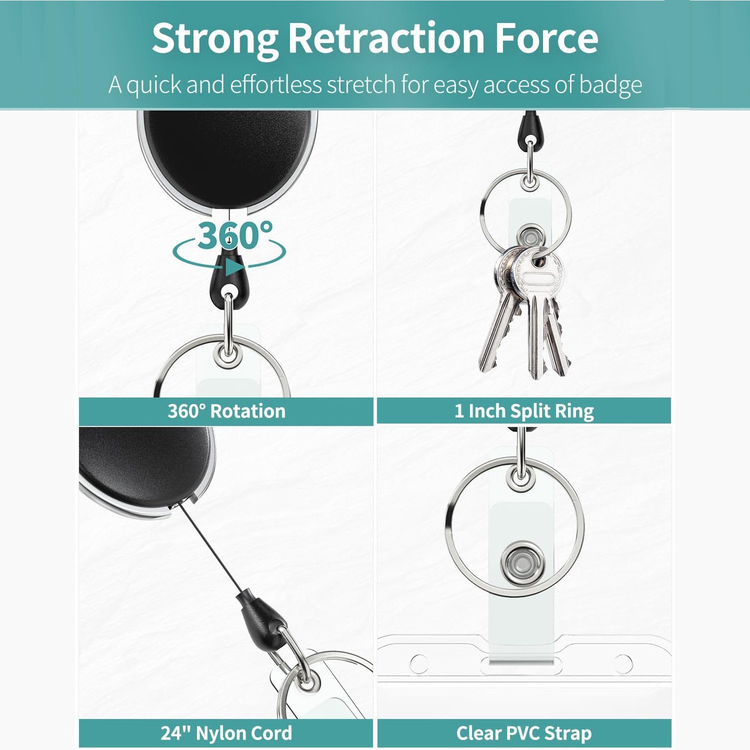 hot sale oval retractable keychain reel with horizontal and vertical dual-use ID card holder