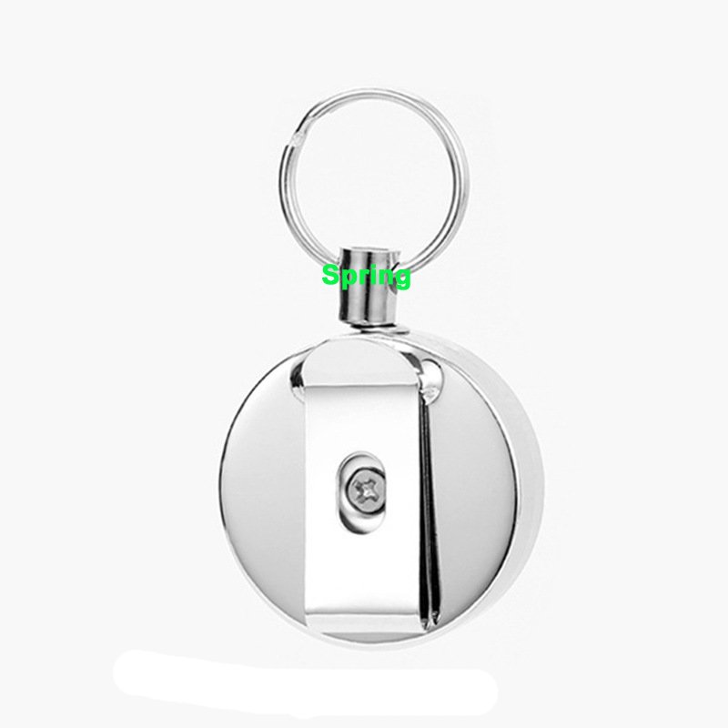 Stainless Steel Round Pass ID Card Badge Holder Reel Pull Key Name Tag Card Holders Recoil Reels Metal Retractable Badge Holder