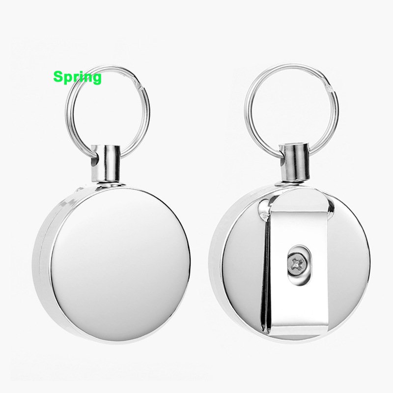 Stainless Steel Round Pass ID Card Badge Holder Reel Pull Key Name Tag Card Holders Recoil Reels Metal Retractable Badge Holder