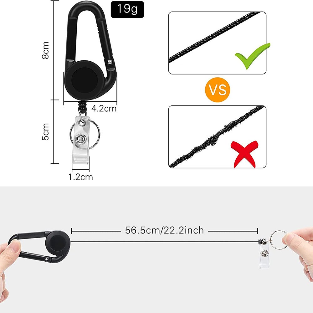 Transparent Mountaineering Buckle Clip Keychain Simple ABS Plastic Easy Pull Heavy Duty Retractable Badge Holders Key Carabiner